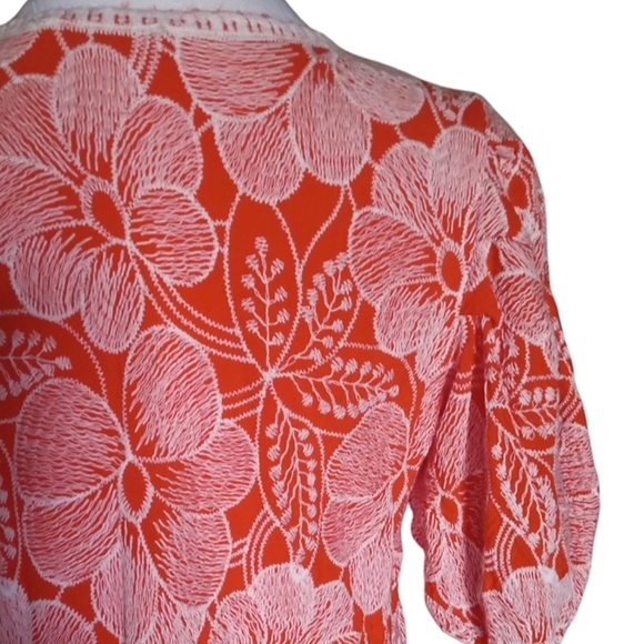 Anthropologie Solitaire Orange All Over Floral Embroidery Peasant Top Sz Medium - Picture 6 of 8